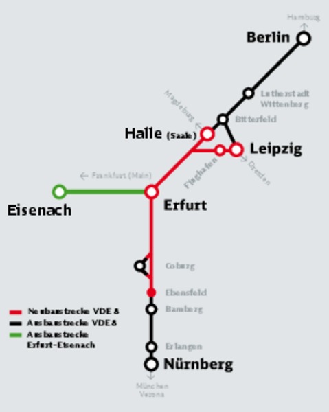 Ausbaustrecke Erfurt–Eisenach, Lagekarte