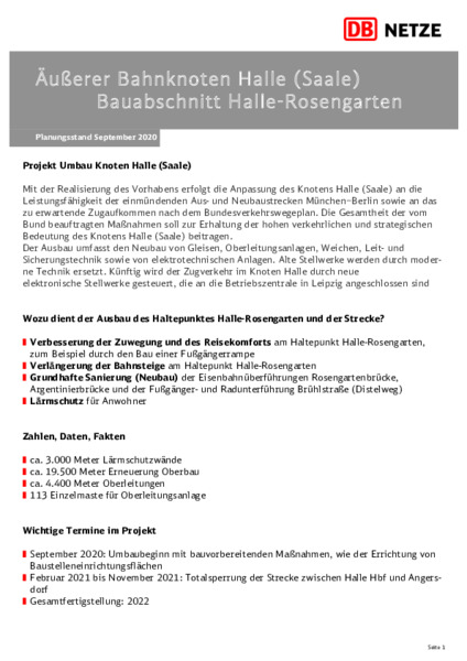 Infoblatt Projekt Äußerer Bahnknoten Halle (Saale) Bauabschnitt Halle-Rosengarten