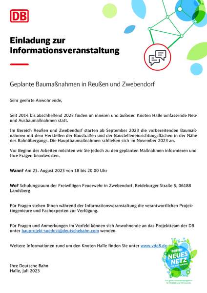 Einladung zur Informationsveranstaltung: Geplante Baumaßnahmen in Reußen und Zwebendorf